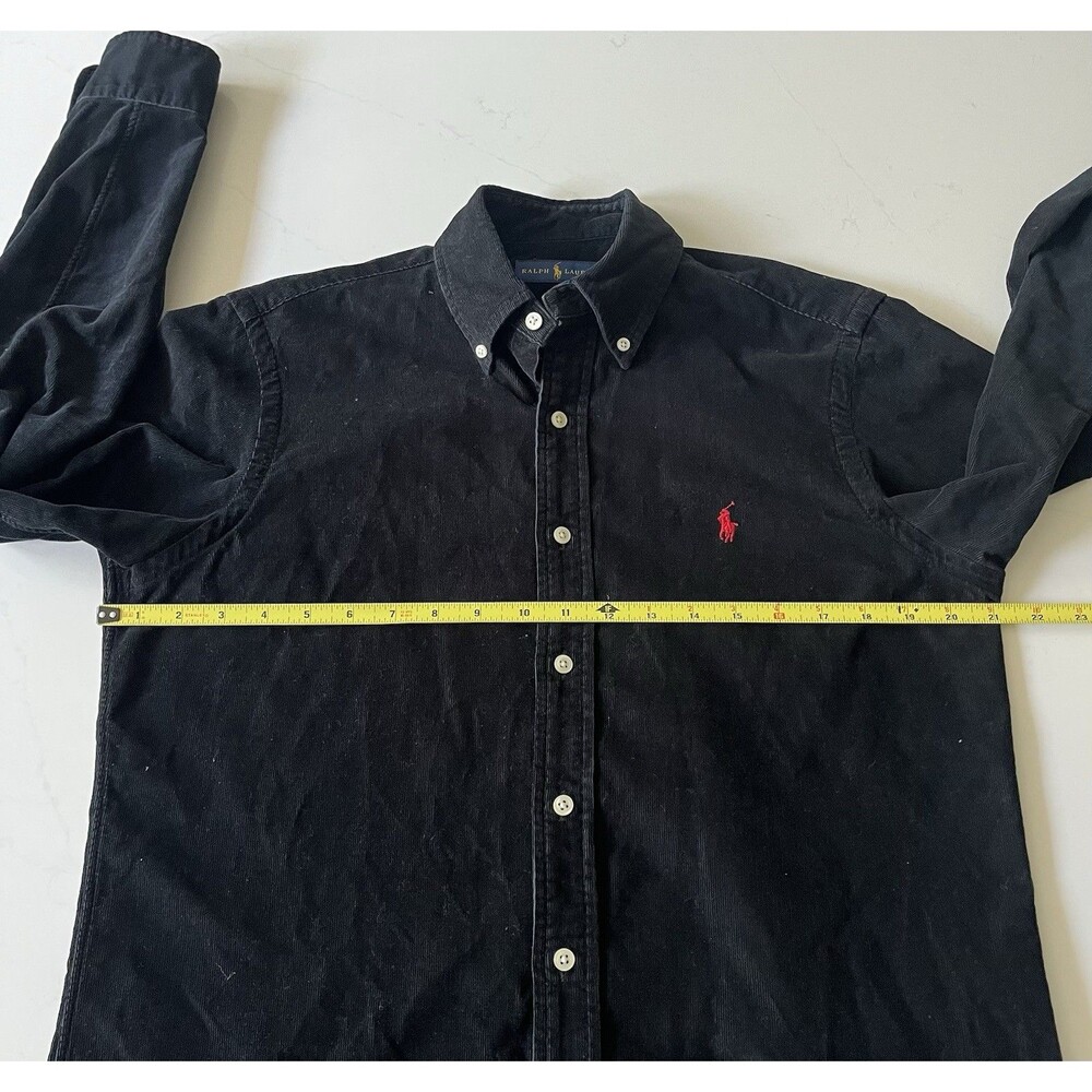 Polo Ralph Lauren Black Corduroy Button-Down Shirt Red Logo Long Sleeve Small - Picture 6 of 7